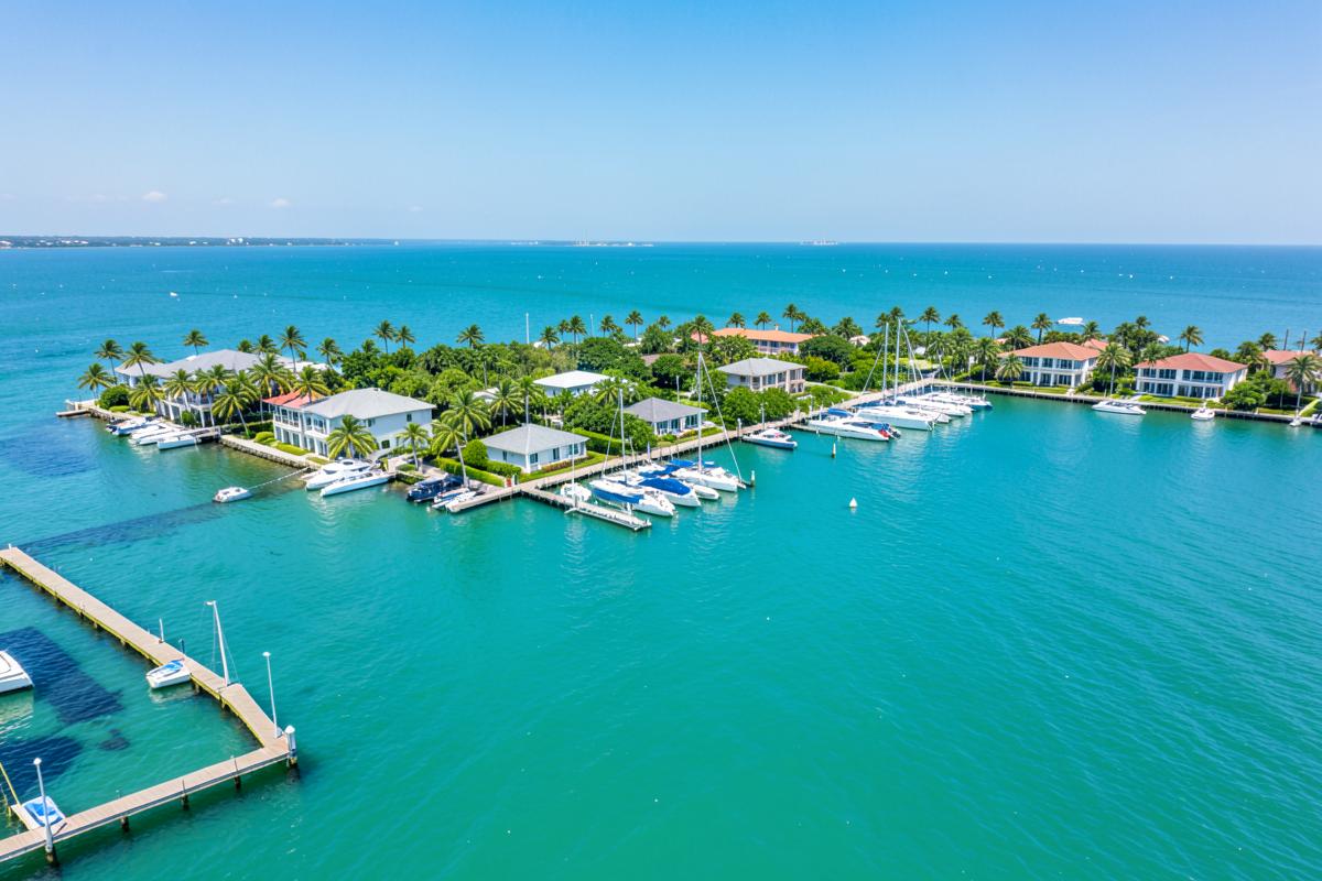 Aerial view of the Naples, Florida waterfront and marina